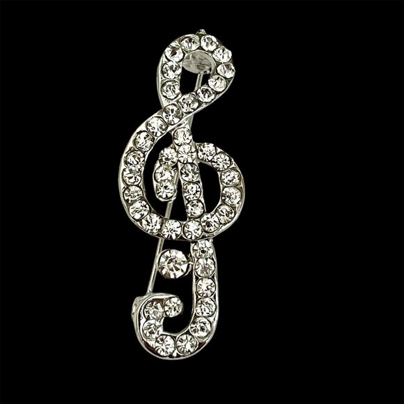 Crystal Music Clef Note Brooch Pin Musician Singer Teacher Gift Silver Plated - Picture 1 of 9